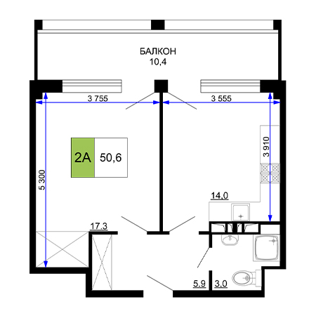 2 комнатная 50.6м²