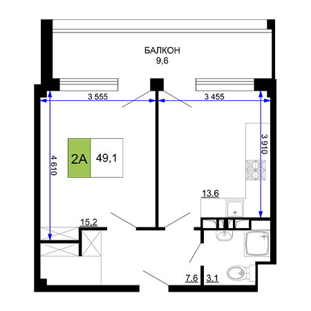 2 комнатная 49.1м²