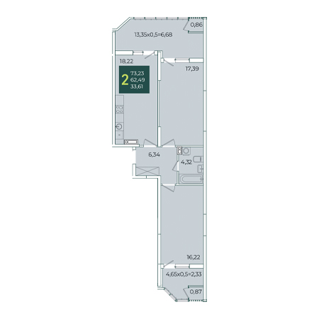 2 комнатная 73.23м²