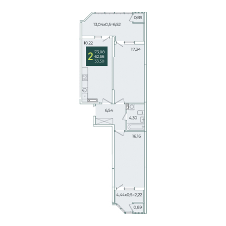 2 комнатная 73.08м²