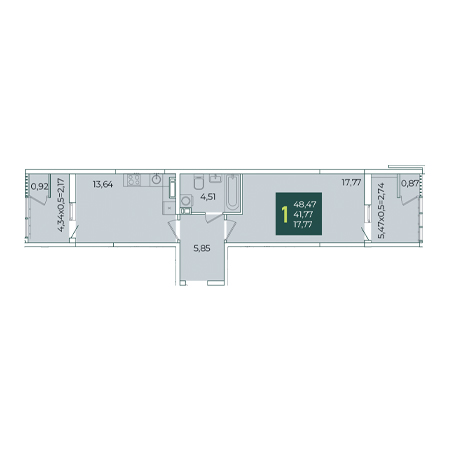 1 комнатная 48.47м²