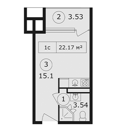 Студия 22.17м²