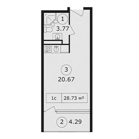 Студия 28.73м²