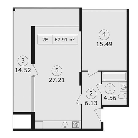 1 комнатная 67.91м²