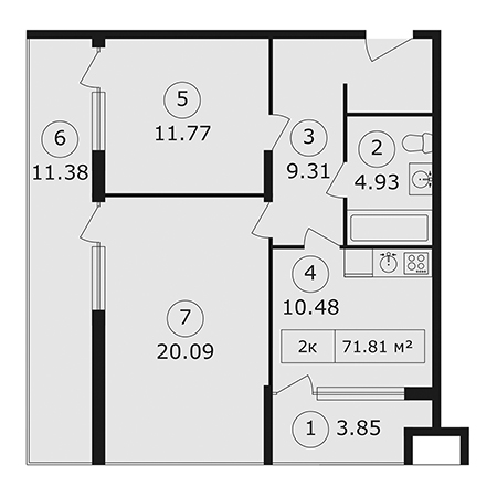 2 комнатная 71.81м²