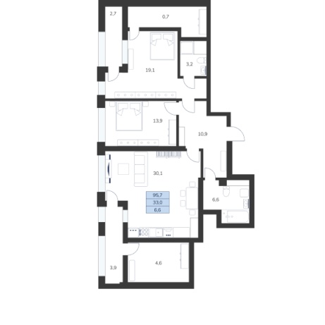 2 комнатная 95.7м²