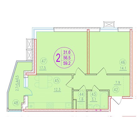 2 комнатная 59.2м²