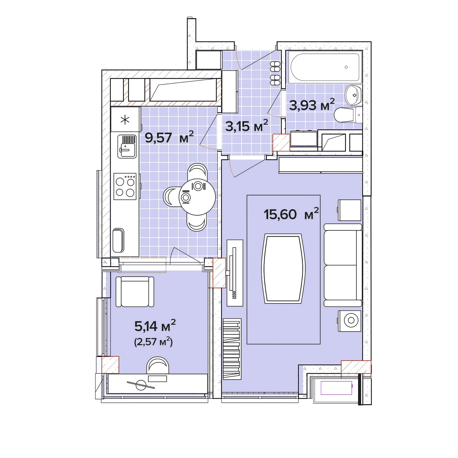 1 комнатная 34.82м²