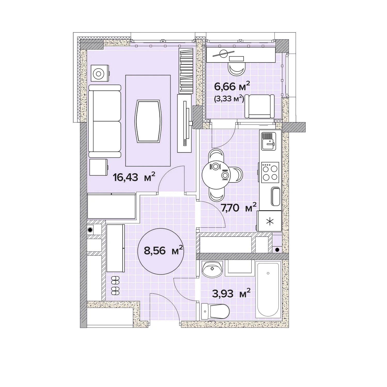 1 комнатная 39.95м²