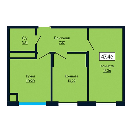 2 комнатная 47.46м²