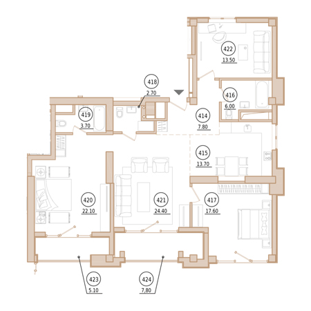 4+ комнат 118м²