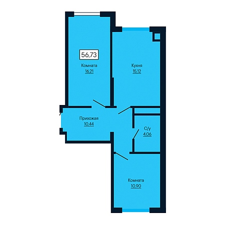 2 комнатная 56.73м²