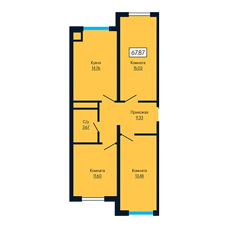 3 комнатная 67.87м²