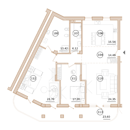 3 комнатная 127.9м²