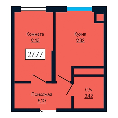 1 комнатная 27.77м²