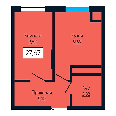 1 комнатная 27.67м²