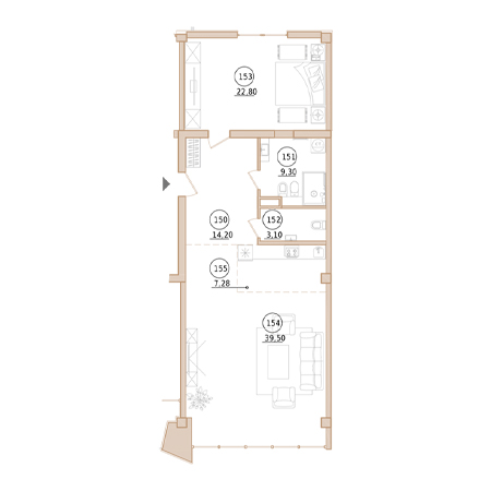 2 комнатная 96.2м²