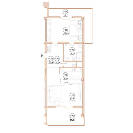 2 комнатная 93.4м²