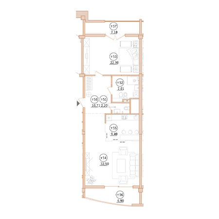 2 комнатная 91.7м²