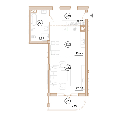 Студия 64.5м²