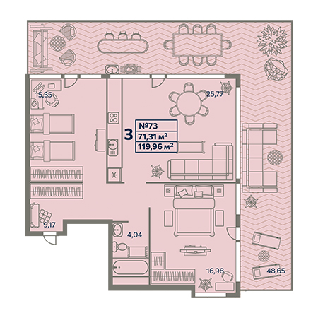 3 комнатная 119.96м²