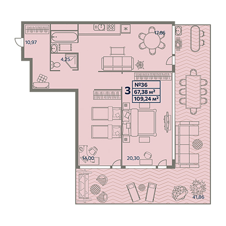 3 комнатная 109.24м²