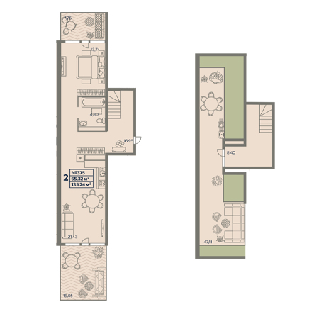 2 комнатная 135.24м²