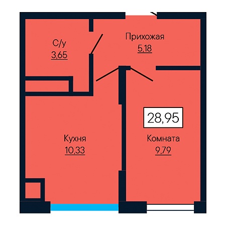 1 комнатная 28.95м²