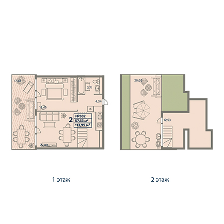 2 комнатная 113.99м²