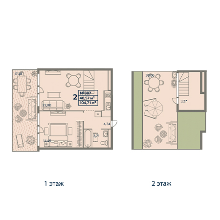 2 комнатная 104.71м²