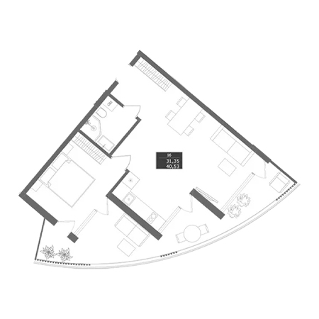 1 комнатная 40.53м²