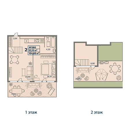 2 комнатная 104.58м²