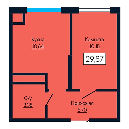 1 комнатная 29.87м²