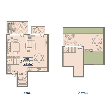 2 комнатная 100.36м²