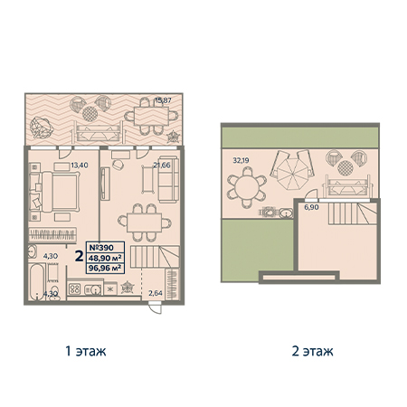 2 комнатная 96.96м²