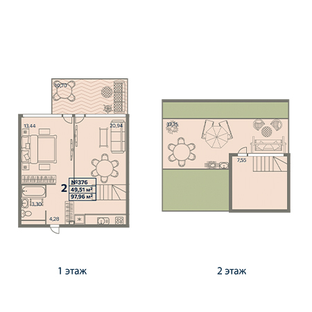 2 комнатная 97.96м²