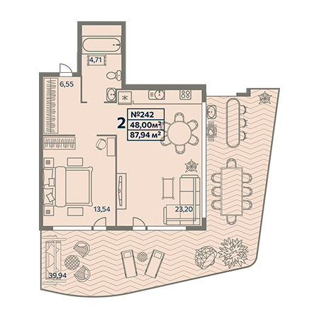 2 комнатная 87.94м²