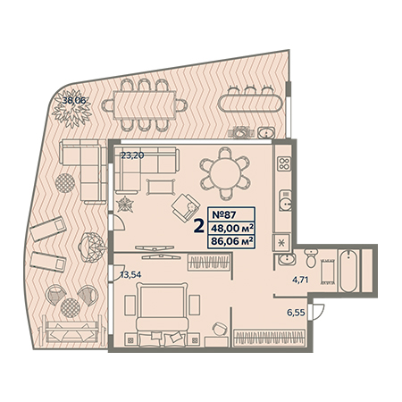 2 комнатная 86.06м²