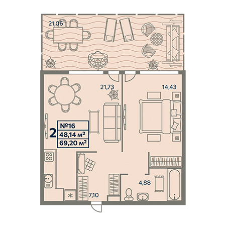 2 комнатная 69.2м²