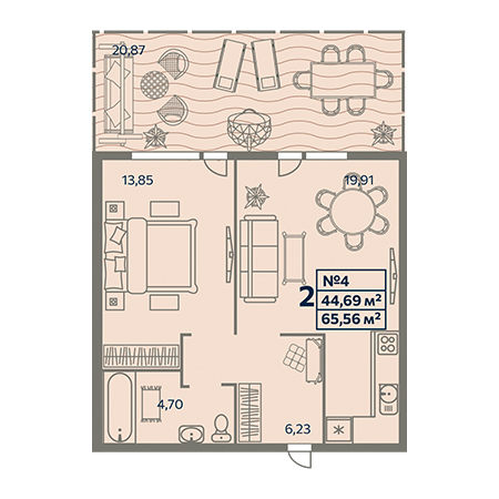 2 комнатная 65.56м²