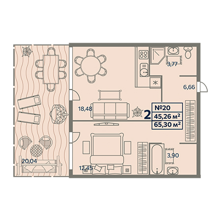 2 комнатная 65.3м²