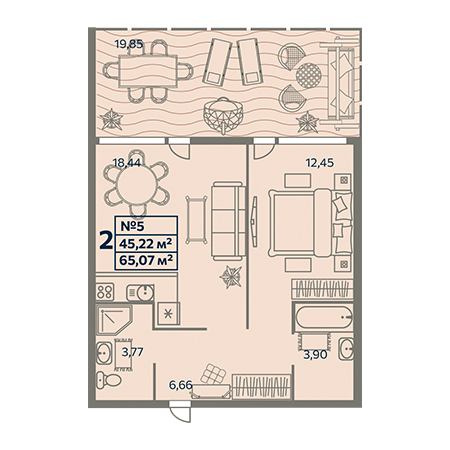 2 комнатная 65.07м²