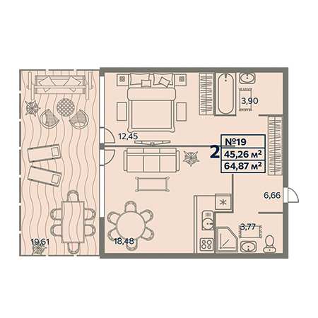 2 комнатная 64.87м²