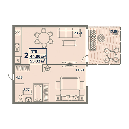 2 комнатная 55.02м²