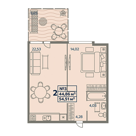 2 комнатная 54.51м²