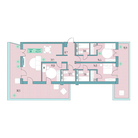 4+ комнат 141.2м²