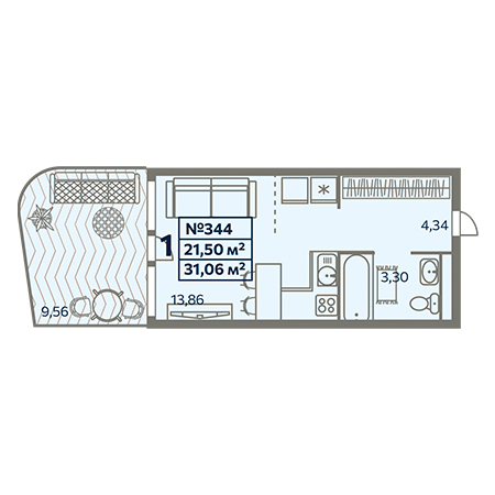 Студия 31.06м²