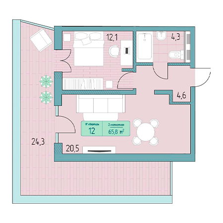 2 комнатная 65.8м²