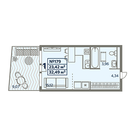 Студия 32.49м²