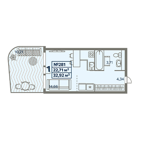 Студия 32.92м²